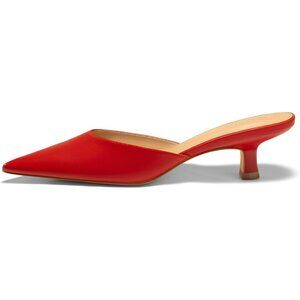 🆕 Women Red Faux Leather Kitten Low Heels Mules Pointed Toe Pumps